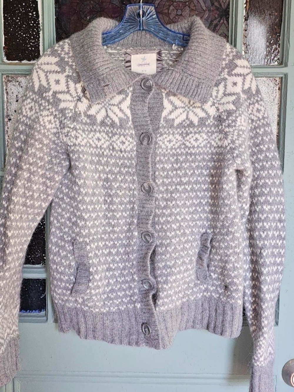 Aerie Grey and White Nordic Button-Up Cardigan Sweater